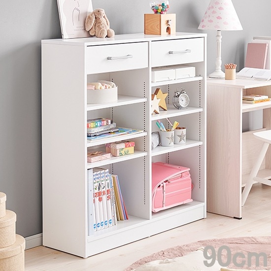 引き出し付き 本棚 ブックラック 幅90cm 1cmピッチ 高さ微調節 A4サイズも収納可能