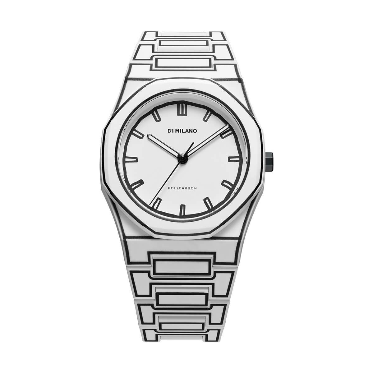 [D1 MILANO] ディーワンミラノ 腕時計 PCBJ34 ユニセックス ラウンド アナログ クオーツ ポリカーボン ホワイトスケッチ 40.5mm ブラック ホワイト