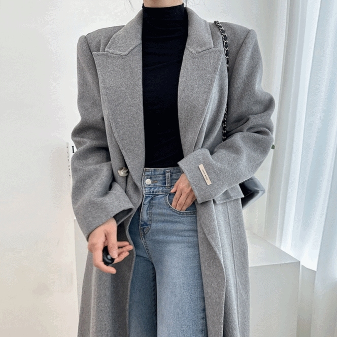 (ウール90/百貨店クオリティ/ダウン裏地)エンヌ ハンドメイド ベルト ロングコート(5color)