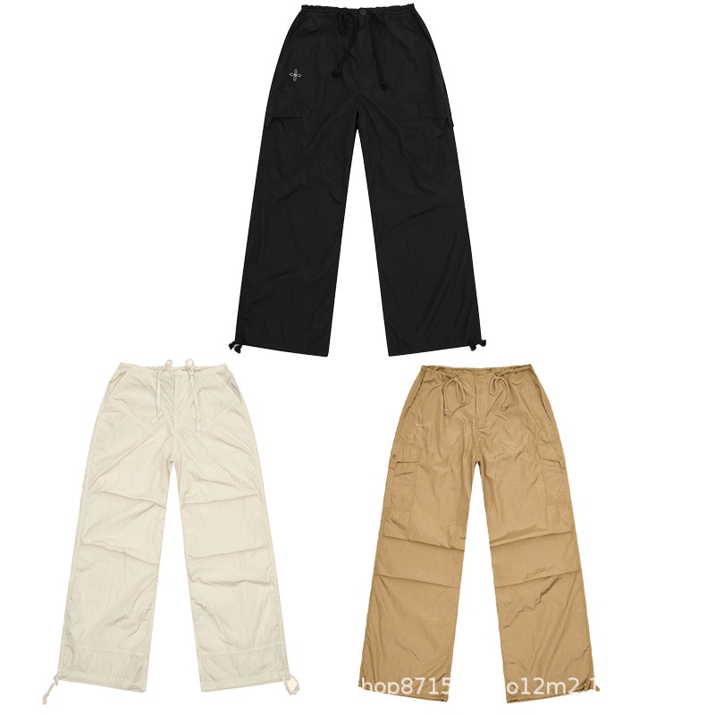 Smfk ウィルダネス パラシュート ワイドレッグ パンツ 刺繍 スポーツ カジュアル オーバーオール 24 レディース