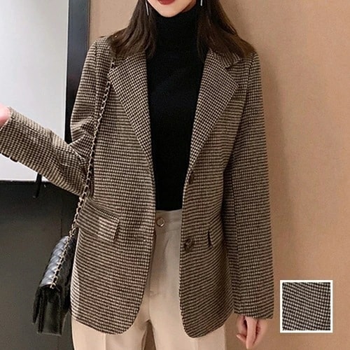 アウター ジャケット 韓国 ファッション レディース 秋 冬 カジュアル コーデ シンプル 定番 セレカジ 20代 30代 40代 2025 チェック モノトーン シングルボタン プレーン