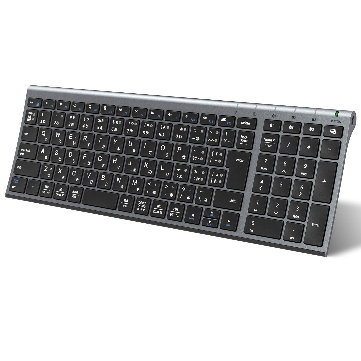 iClever キーボード Bluetooth ワイヤレス 無線 日本語JIS配列 3台同時接続可能 テンキー付き フルサイズ 超薄型 静音設計 Type-C充電式 コンパクト パソコン用キーボード