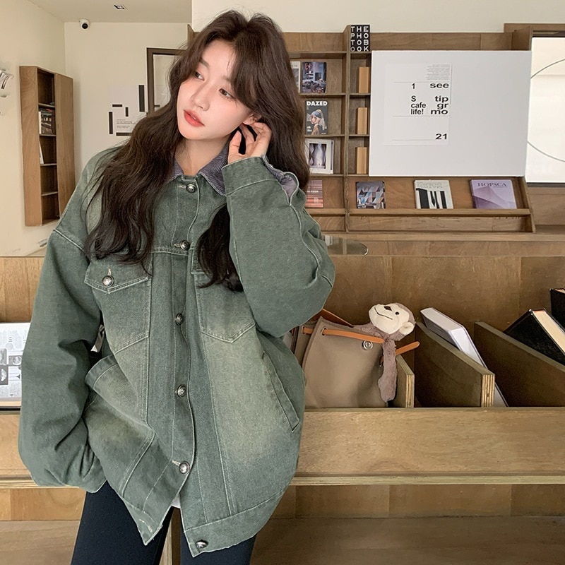 2024 ニューヴィンテージ・グリーンデニムダウンジャケット90 裏フリースジャケットダウンジャケット