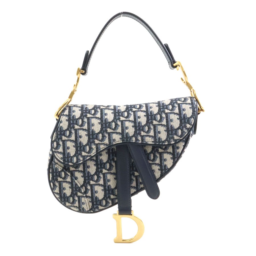 クリスチャンディオール Christian Dior ハンドバッグ サドルバッグ キャンバス ネイビー レディース 90072a