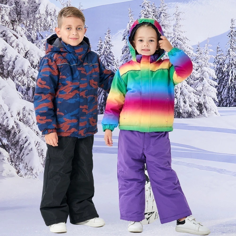 20色スノーボードウェアスキーウェア子用スノボウェア上下セットセットアップビブパンツキッズスノーボードウェアジャケットアウター