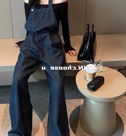 ホルターネックデニム オーバーオール 女性のため 春秋 新しいスタイル ルーズストレートスリムワイドレッグ パンツ