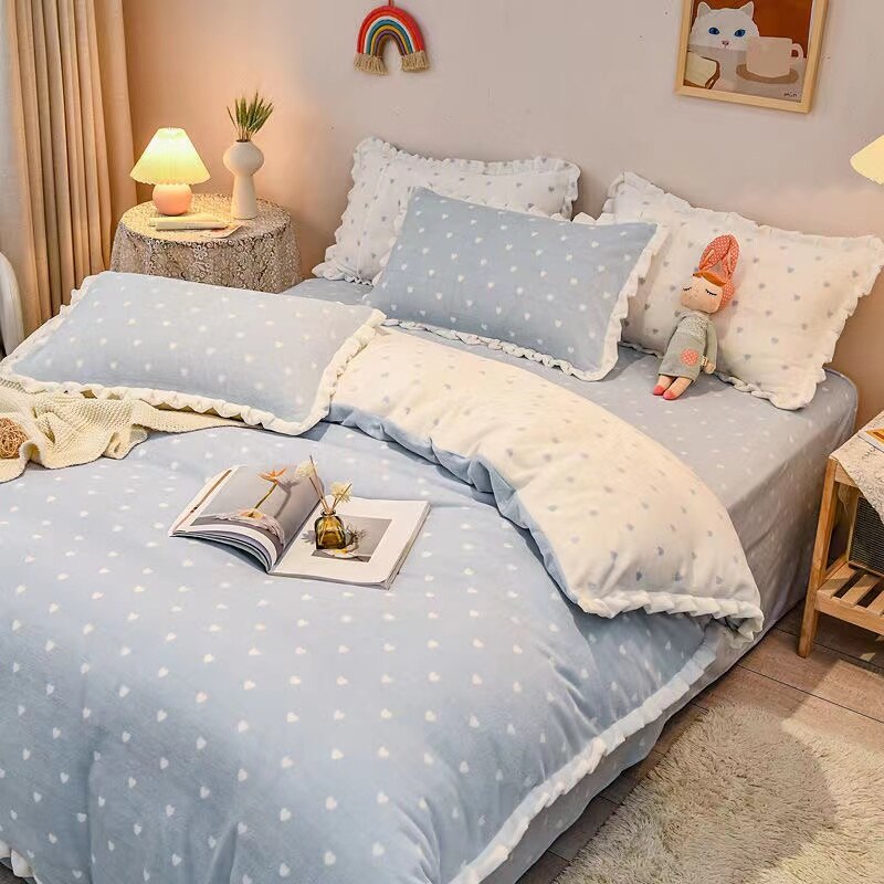 冬のミルクベルベット4ピースベッドカバーかわいいプリンセスベッドシーツ/布団カバー/ベッドの裏地