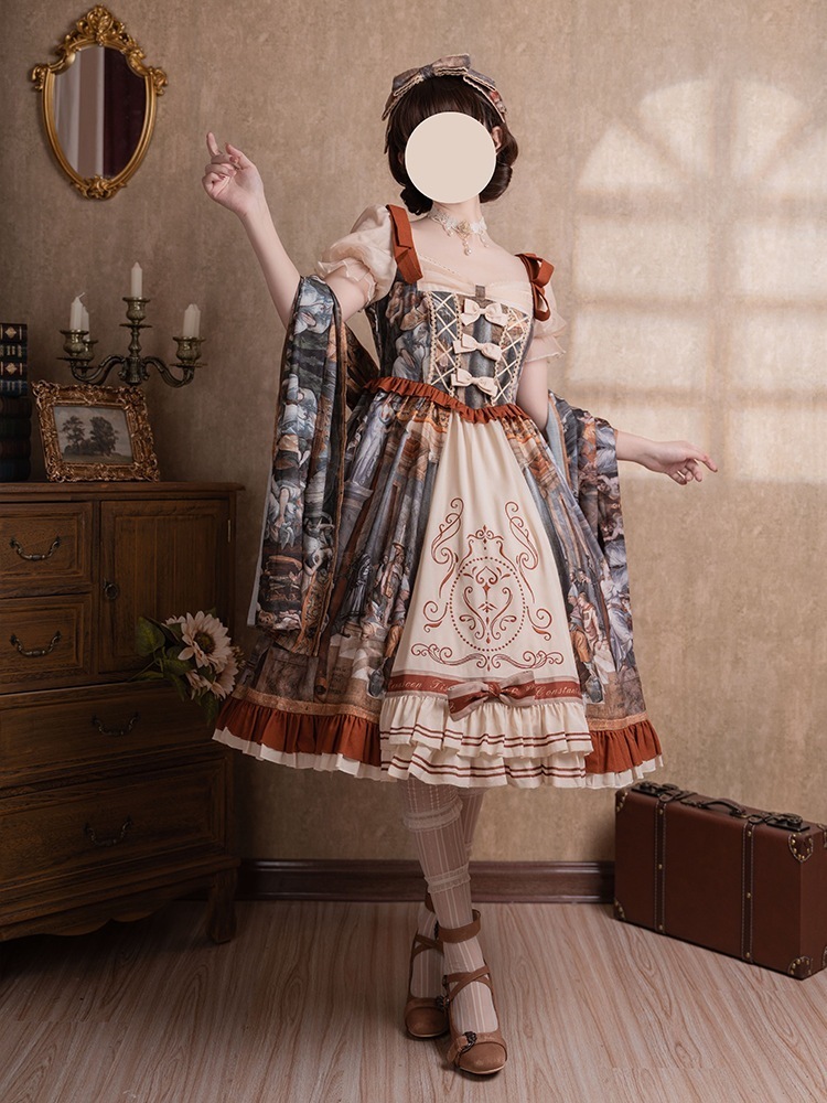 優雅なレトロ風 ロリータワンピースフルセット