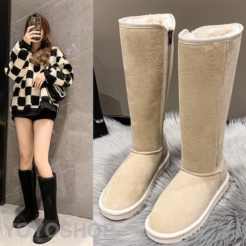 ブラック ベージュ ムートンブーツ レディース スノーブーツ ロングブーツ ファスナー ボアブーツ ファーブーツ ムートンシューズ 裏ボア 裏起毛 暖かい 履きやすい 歩きやすい 防寒 防滑 通学 通