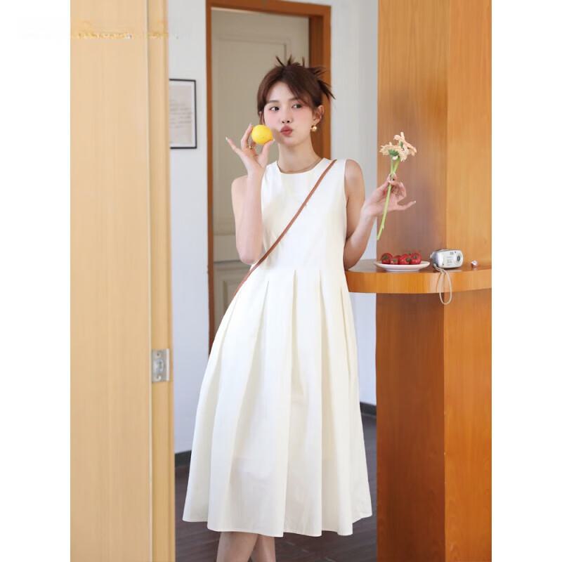 フレンチシックノースリーブタンクトップワンピースレディース夏2024年新作小柄気質スリムスカートベージュ