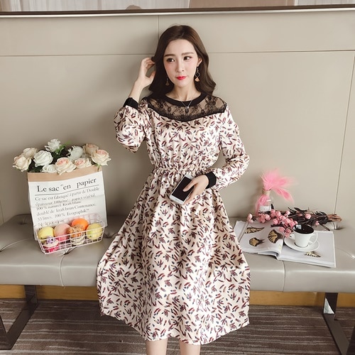 1311．花柄シフォンロングワンピース（アプリコット）大人 かわいい カジュアル OL お呼ばれ　女子会