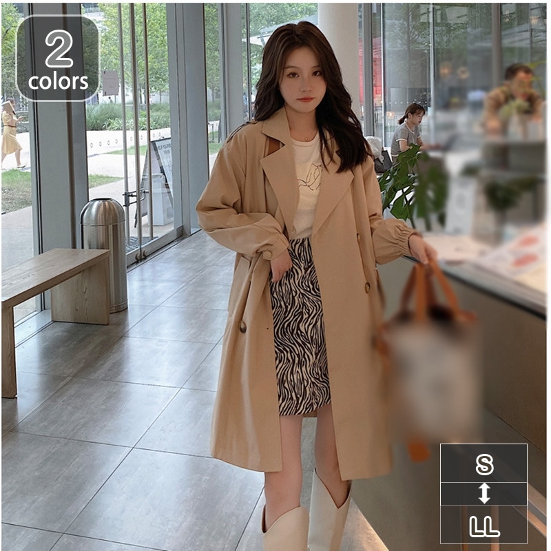 トレンチコート レディース スプリングコート トレンチ 春 ミドル丈 M L LL 3L 4L ロングジャケット 軽い 撥水 無地 薄い 大きい襟 通勤 春 夏 秋 フォーマル リクルート オフィス