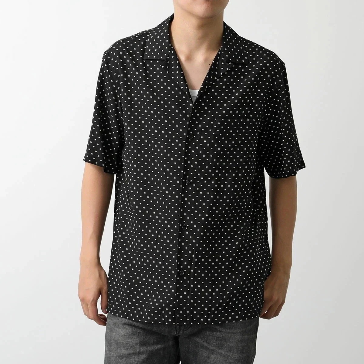 CELINE セリーヌ ハワイアンシャツ 2C946313V.38CE メンズ レーヨン トリオンフ ルーズフィット オープンカラー 半袖 ブラック