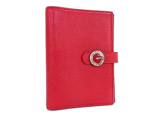 手帳カバー ブルガリブルガリ レザー - 6穴式 シルバー金具 レッド 文房具 ブランド雑貨 小物 ギフト 誕生日プレゼント 男女兼用 レディース メンズ【本物保証】