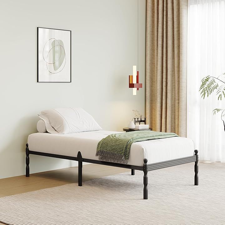 ロサキキ ROSAKIKI ベッドフレーム パイプベッド スチール製 すのこ構造 通気性 静音設計 高耐久 ベッド下収納 高さ35.5cm 組立簡単 (ブラック, シングル)