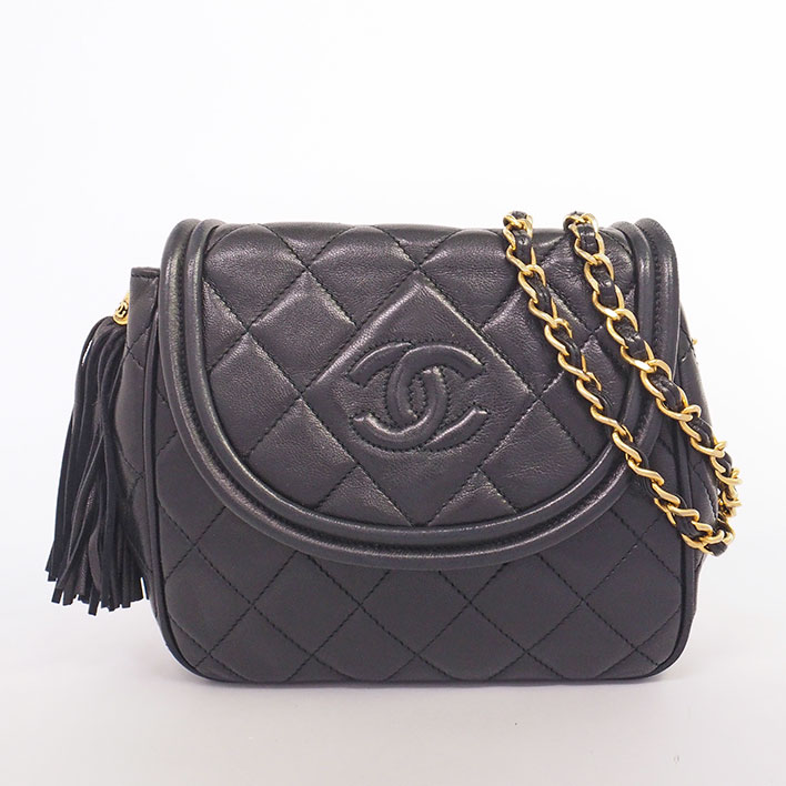 【美品】シャネル チェーンショルダー フリンジ タッセル ココマーク CC ゴールド金具 ヴィンテージ マトラッセ レディース【ショルダーバッグ】