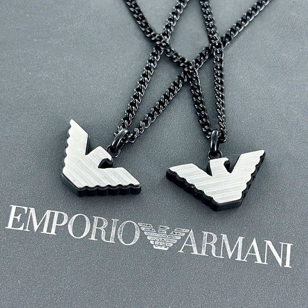ペアネックレス 大人 ブランド シンプル エンポリオアルマーニ ステンレス チェーンネックレス ブラック 夫婦 カップル お揃い プレゼント ペアギフト ペアアクセサリー 誕生日プレゼント 結婚記念日