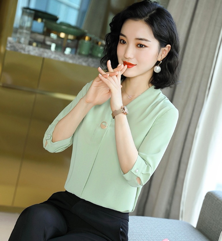 トップス デート モテアイテム シャツ ブラウス 七分袖 Vネック シフォン 可愛い きれいめ 上品 おしゃれ かっこいい 可愛い ラブリー キュート ガーリー クール モード系 セクシー