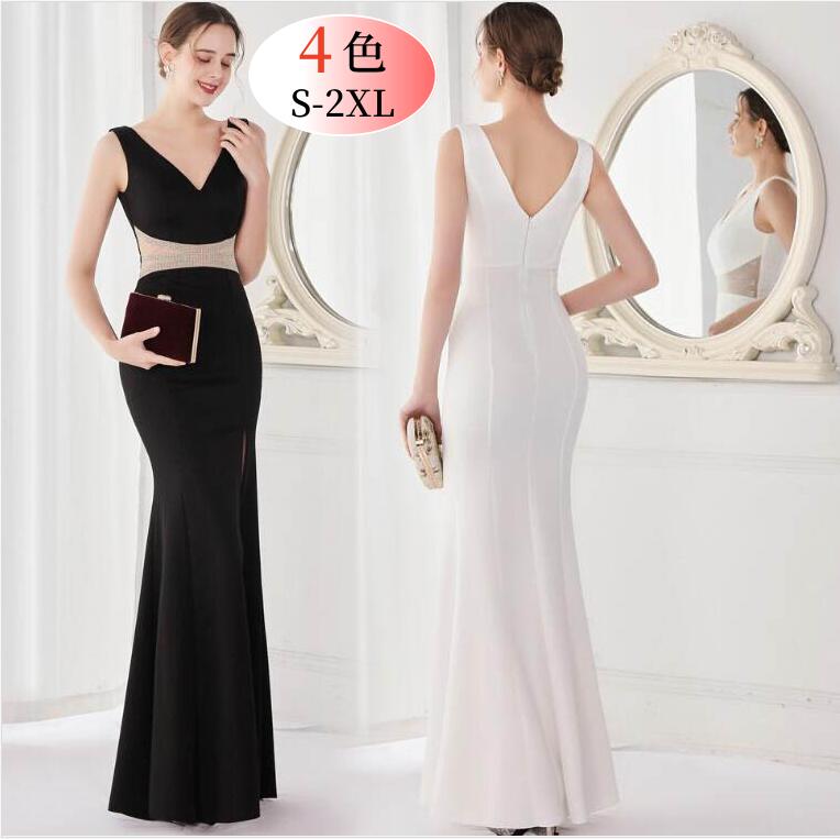 Vネック ノースリーブワンピース ドレス 披露宴 二次会 キャバドレス ロングドレス タイトワンピース スリット入り イブニングドレス お花嫁 パーティードレス ウェディングドレス キャバ嬢 上品 女