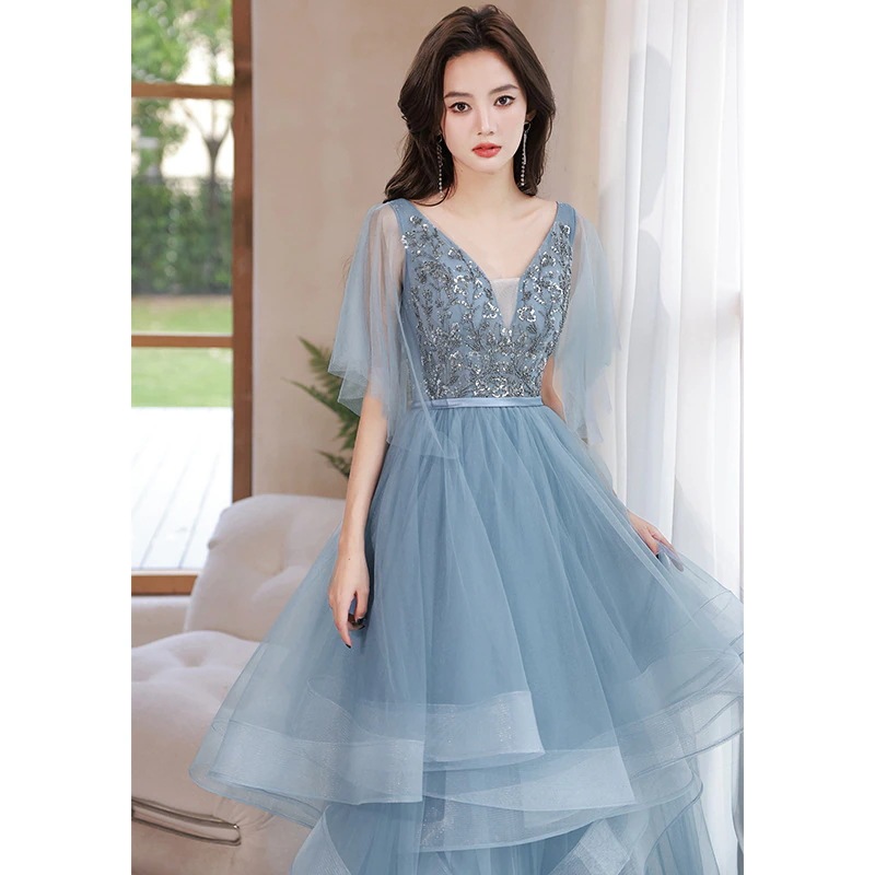 ワンピースドレスドレスブルードレスホストバンケット気質ハイエンド2025ロングスタイル 5,806円