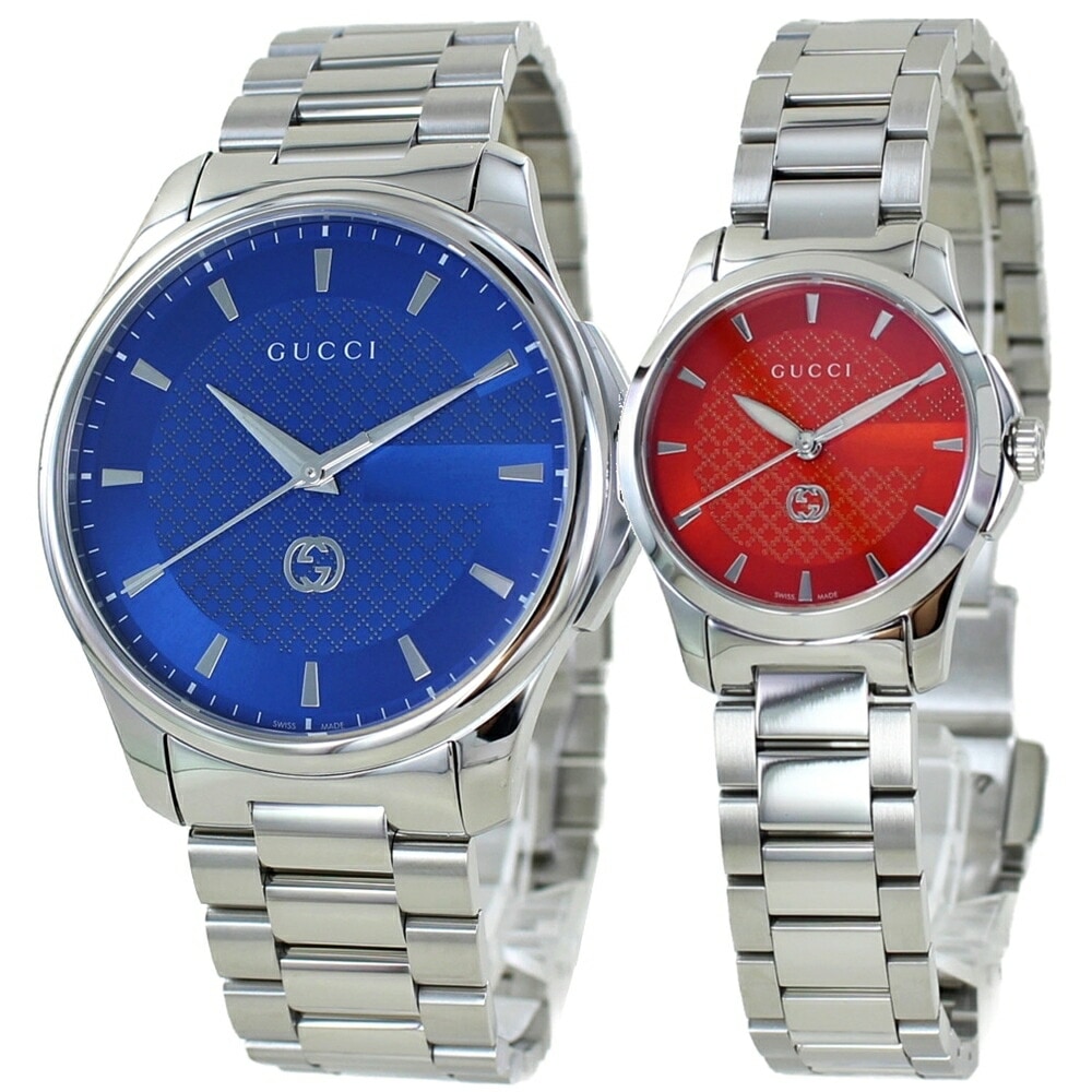 ペアウォッチ グッチ ペア 腕時計 手表 婚約 結婚 記念日 両親 プレゼント 高級時計 GUCCI Gタイムレス メンズ レディース お揃い カップル ペアギフト ブルー コーラルレッド ブレスレッ
