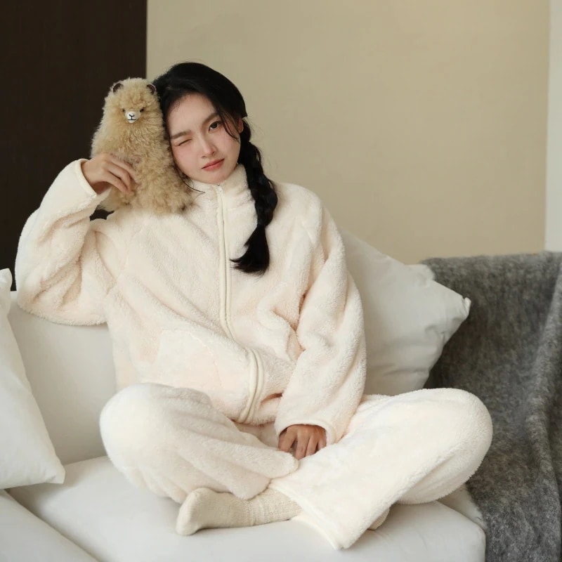 保温 上下セット 冬 パジャマ 厚手 セットアップ ルームウェア 秋 レディースファッション 無地