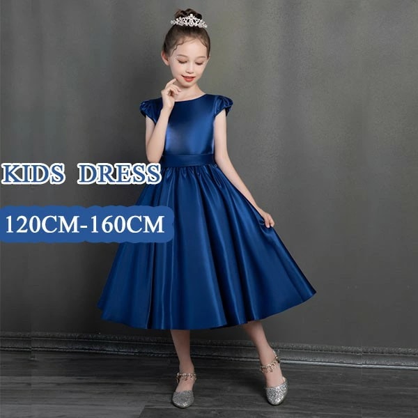 ピアノ発表会 ドレス 中学生 ワンピース ジュニアドレス 七五三 キッズドレス 演奏会 音楽会 パーティー 子供ドレス ワンピース リボン ネイビー 半袖 かわいい お姫様 サテン 上品 エレガント