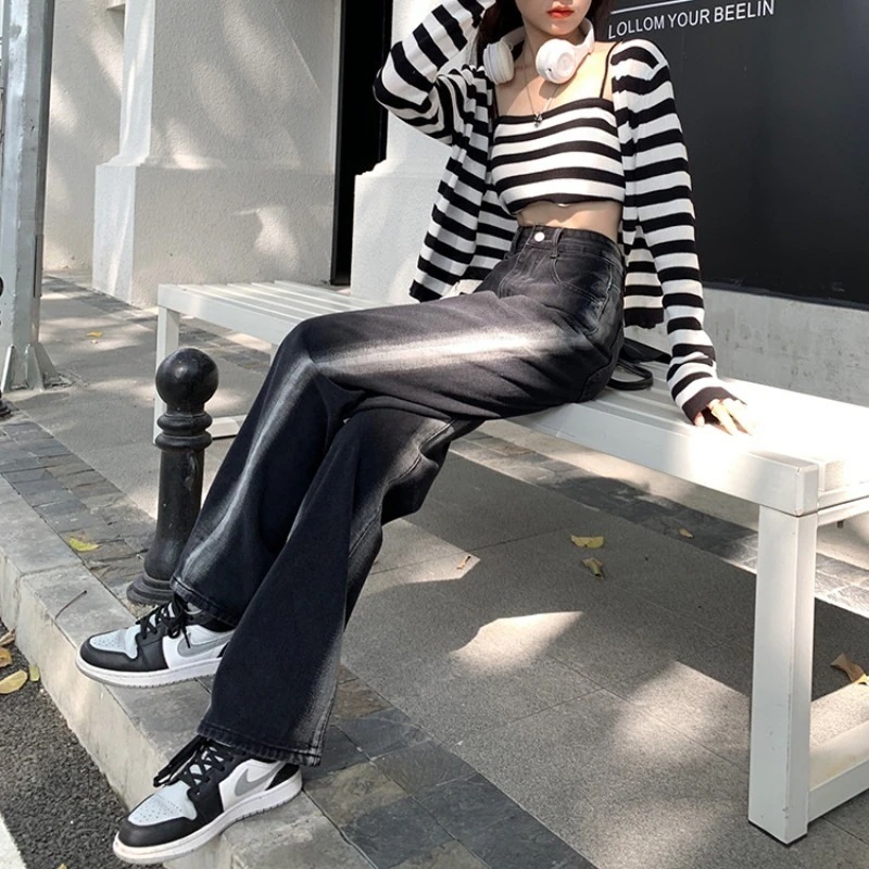 サイドライン ハイウエスト デニムパンツ ボトムス パンツ Gパン ズボン ワイドパンツ ストレートパンツ ロング ロング丈 ストレート ワイド ポケット かわいい 大人可愛い カジュアル 大人