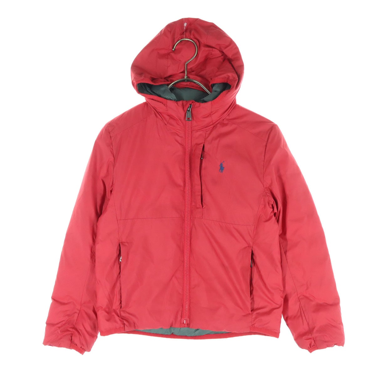 ワンポイントロゴ ツートンカラー 長袖 中綿ジャケット 140 レッド キッズ 古着