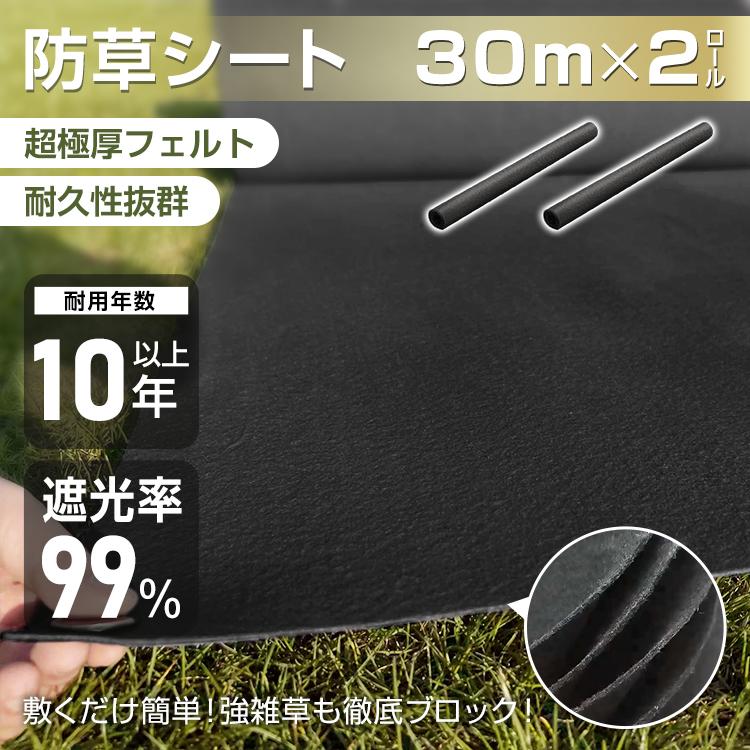 【限定SALE】防草シート 2ロール 除草シート ぼうそうシート 黒マルチ 1m×30m 防草 雑草シート あぜシート 光反射シート 雑草防止シート マルチ 人工芝 diy ガーデニング