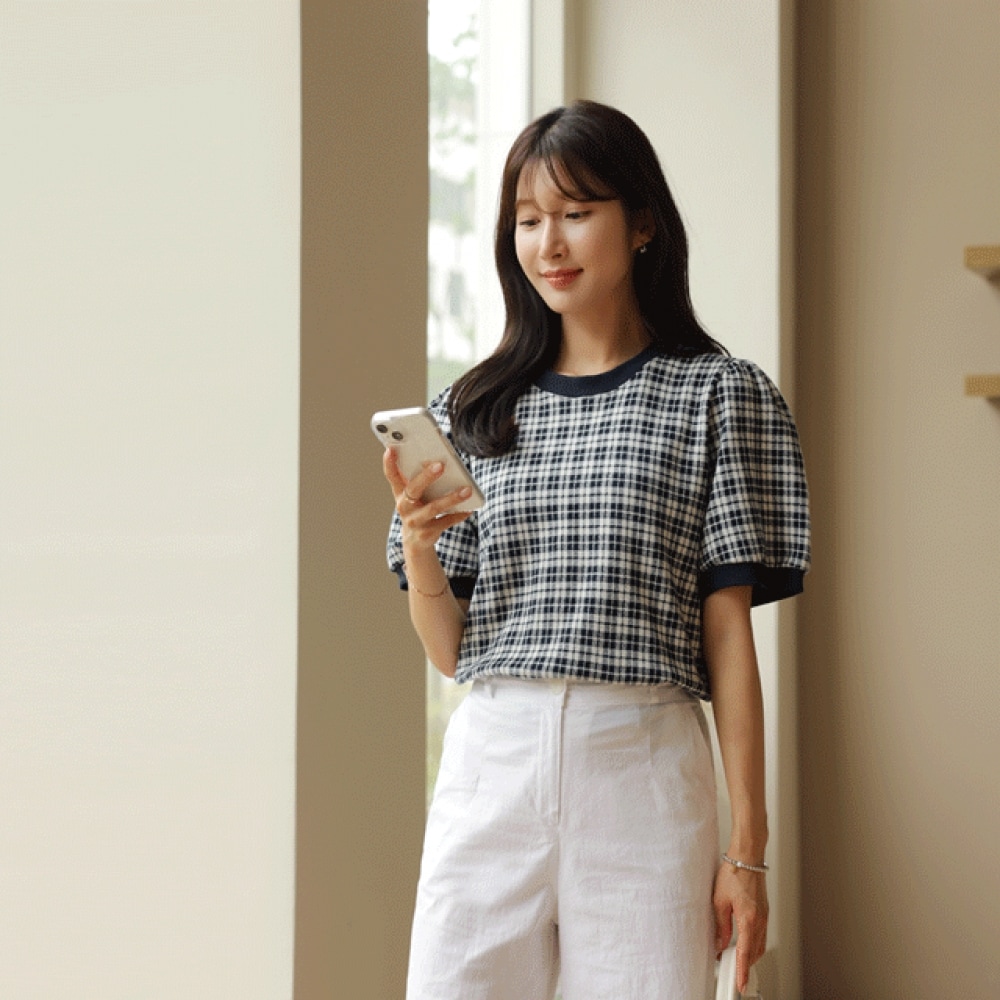 Click & Funny マインチェックショートスリーブスウェットシャツ