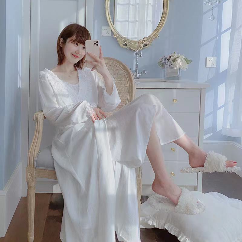 ロングナイトガウンとロングキャミソールドレス2点セット（2色）