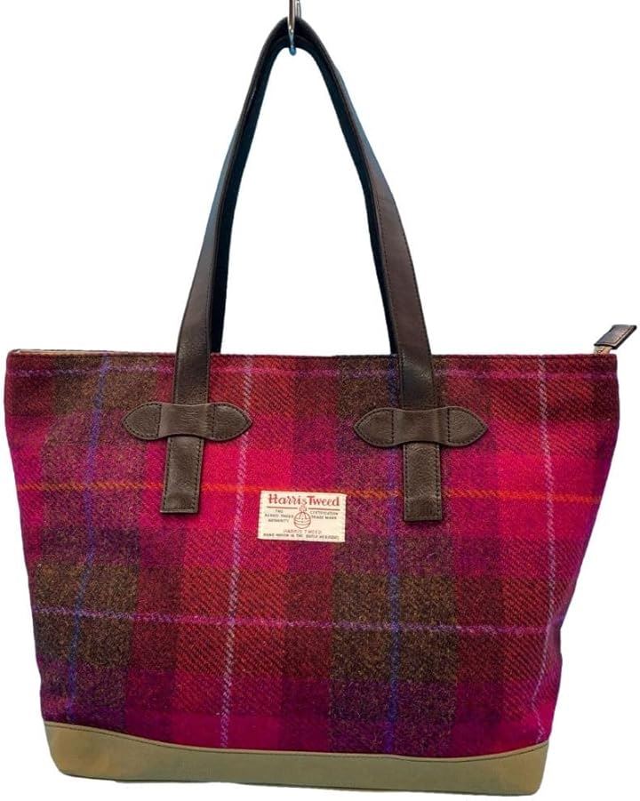 Harris Tweed ハリスツイードｘパラフィン帆布の横型トート牛革付属天ファスナー付き WG2422-PKC(PKC)
