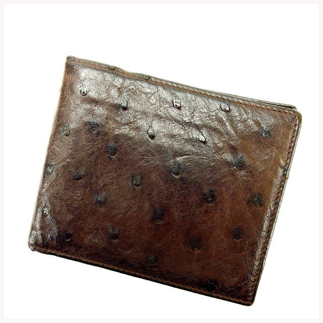 二つ折り札入れ オーストリッチ ブラウン 中古