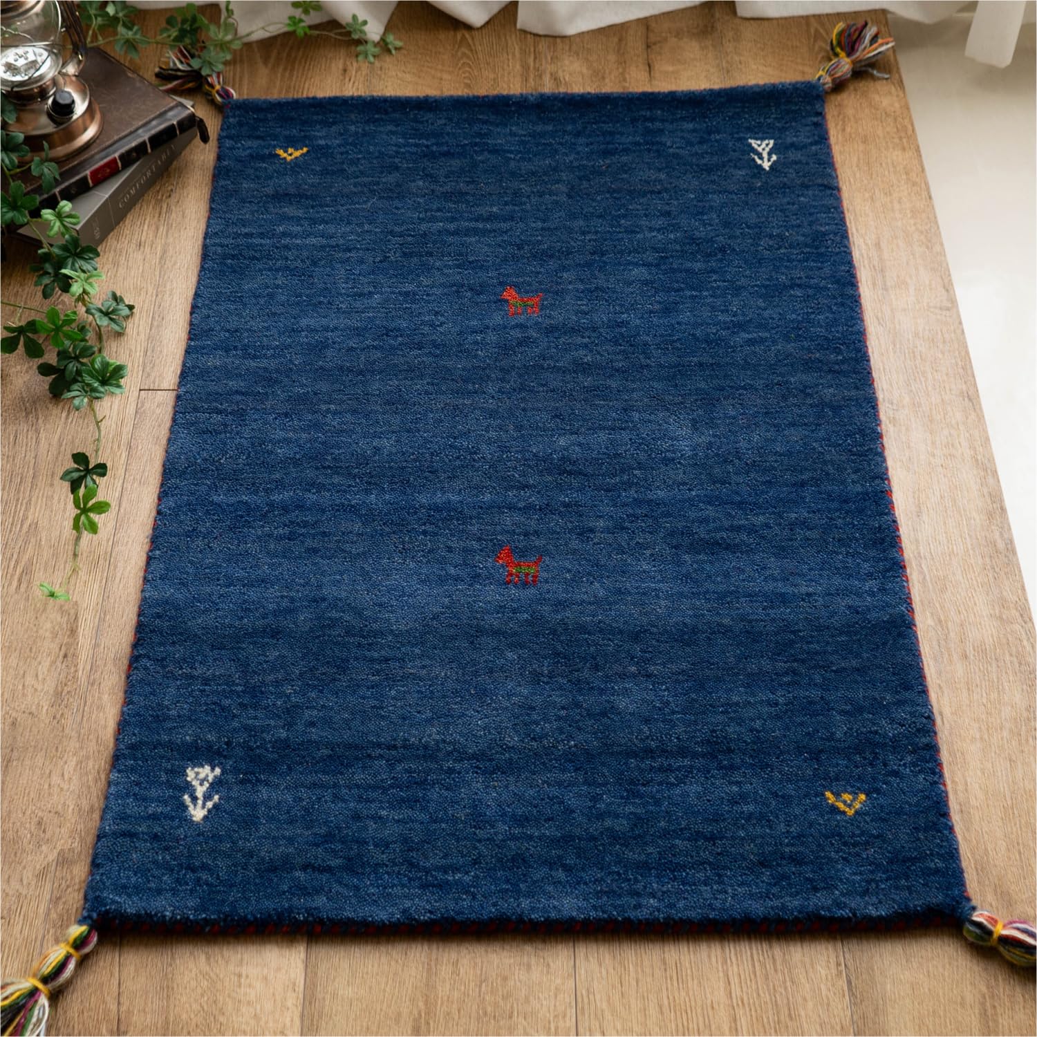 サヤンサヤン 手織り ギャベ ギャッベ 玄関マット 室内 屋内 SW01 60x90 ブルー ウール