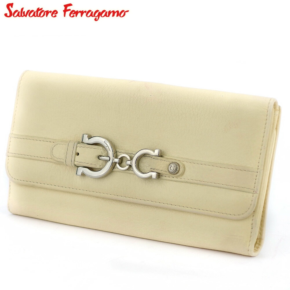 長財布 Wホック 財布 ガンチーニ レディース メンズ ベージュ シルバー 中古