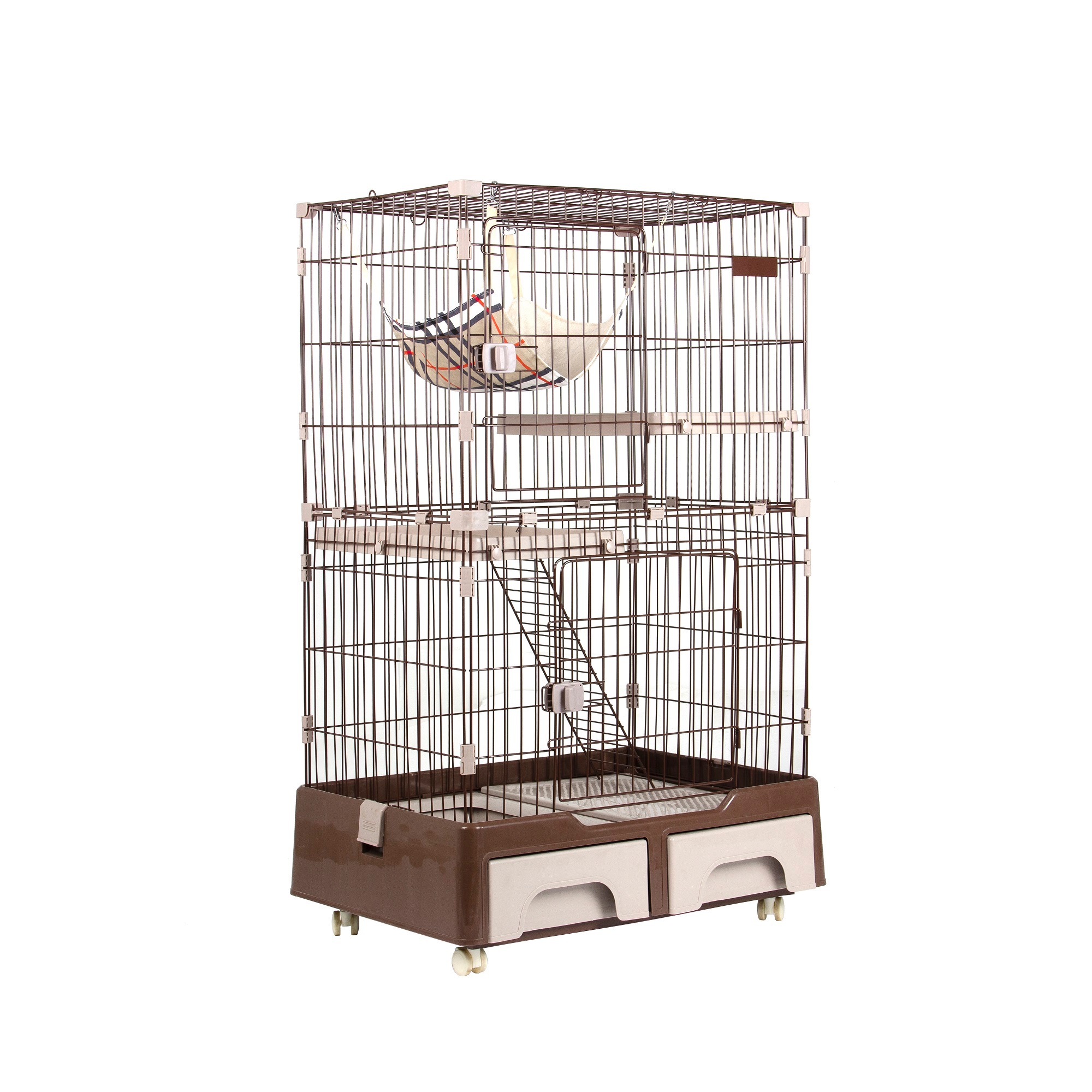 猫 ケージ キャットケージ 2段 猫トイレ付 キャスター付 ハンモック付 猫ゲージ おしゃれ キャットハウス ネコ ハウス 多段 留守番 保護 脱走防止 多頭飼い 多頭 スチール ペットケージ 新作