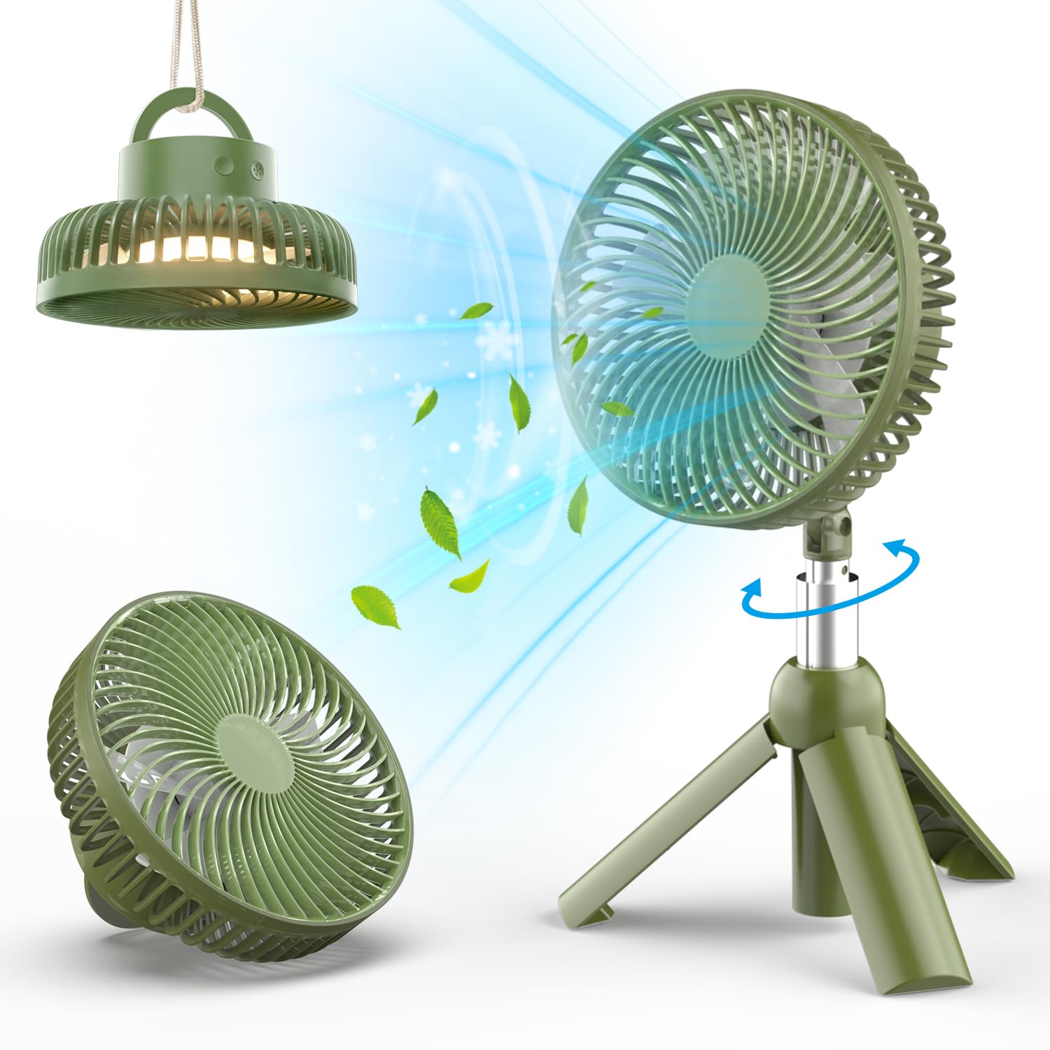 高評価!超人気 自動首振り パワフルな風力 リズム風 静音設計 usb 扇風機LEDライト機能付 省エネ 伸縮式三脚スタンド付き usbファン