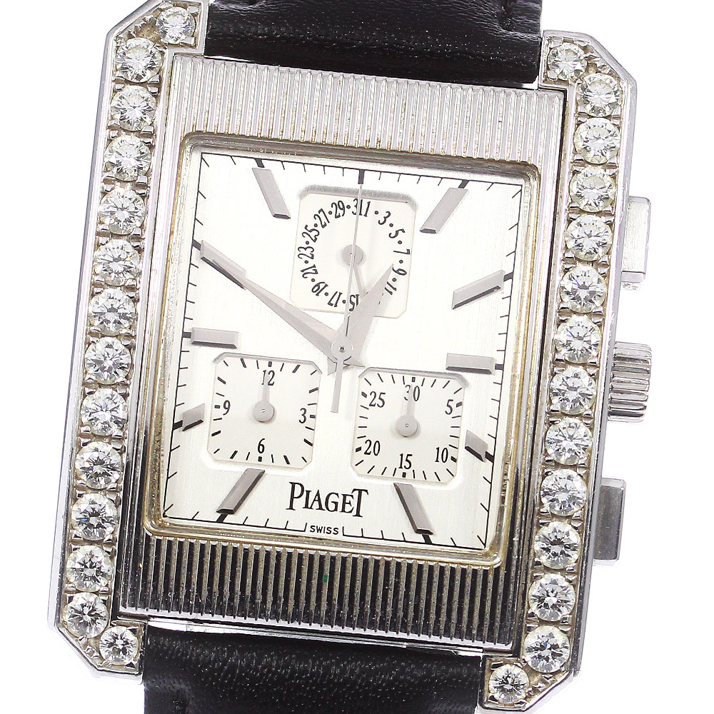 ピアジェ PIAGET プロトコール K18WG アフターダイヤベゼル クロノグラフ クォーツ メンズ _760408【中古】