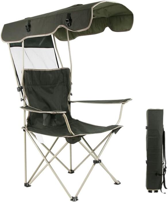アウトドア 日よけチェア 屋根付き アウトドアチェア 耐荷重150kg ドリンクホルダー付き コンパクト 折り畳みチェア キャンプ BBQ お花見 レジャーチェア UVカット リラックス サ