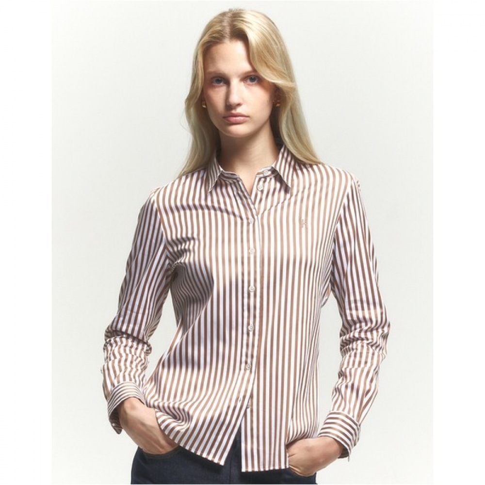 (ヘッジスレディース) 24FW ロンドンストライプロングスリーブシャツベージュ HSSH4CC75I2