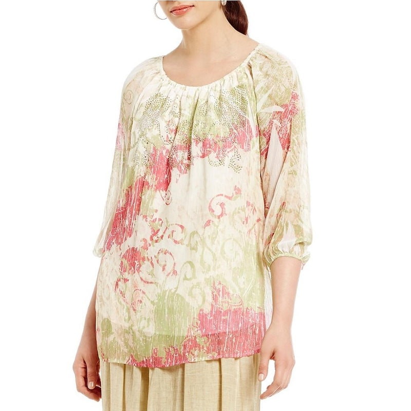 レバ レディース トップス ブラウス・シャツ【Reba Embellished Print Scoop Neck Top】Multi レバ レディース トップス ブラウス・シャツ【Reba Embellished Print Scoop Neck Top】Multi