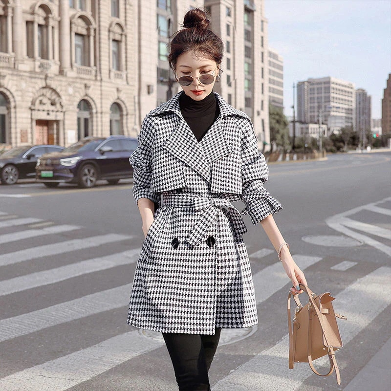 秋 ウインドブレーカー 千鳥格子 ダブルボタン ゆる 上質/普通版 レディース 通勤 ジャケット