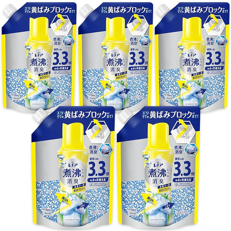 【即納】レノア 超消臭 煮沸レベル消臭 抗菌ビーズ 黄ばみブロッカー シトラスホワイト 詰め替え 1,410mL×5袋 [大容量] [ケース品] 8,788円