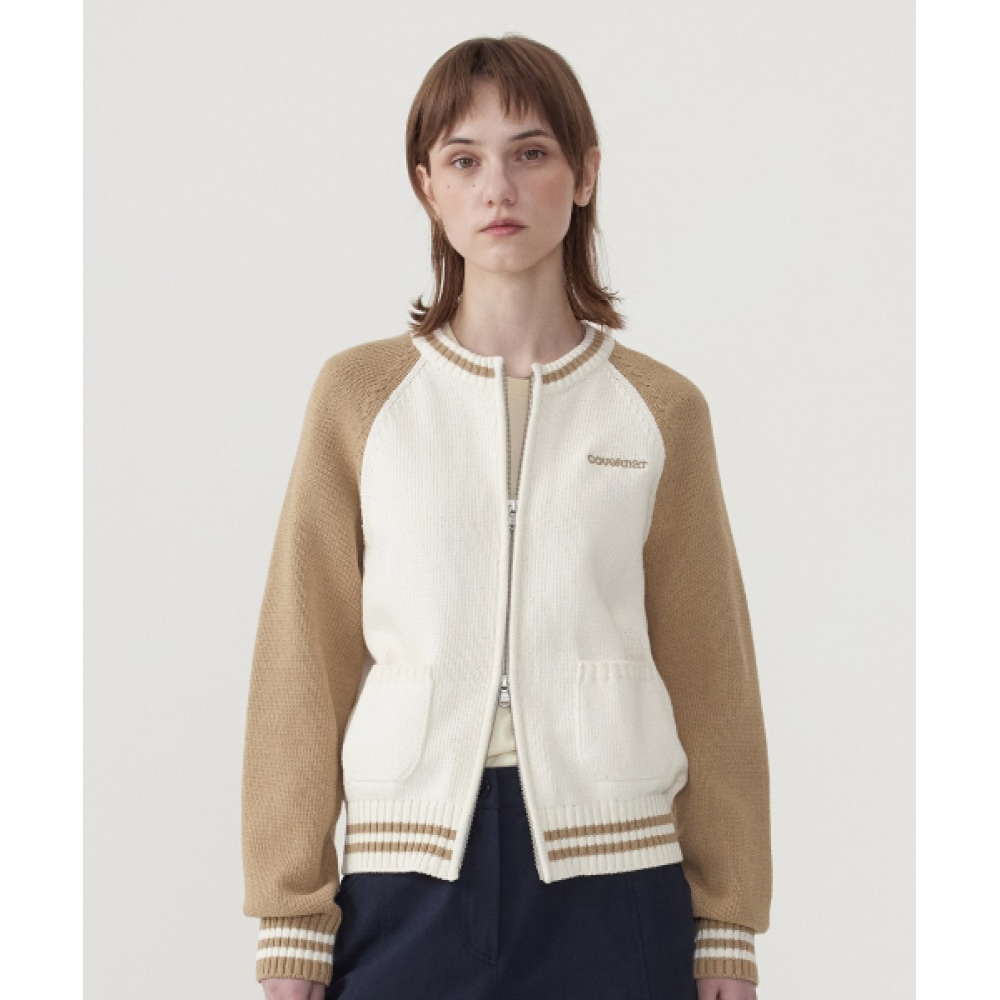 COVERNAT 女性用バーシティジップアップニットカーディガンベージュ 20,758円