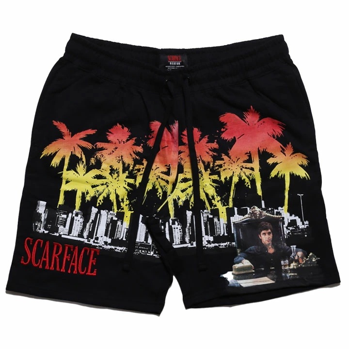REASON × 映画 スカーフェイス ハーフパンツ スウェット 裏起毛 半ズボン 短パン メンズ 春夏用 黒 大きいサイズ Scarface 限定 コラボ 公式