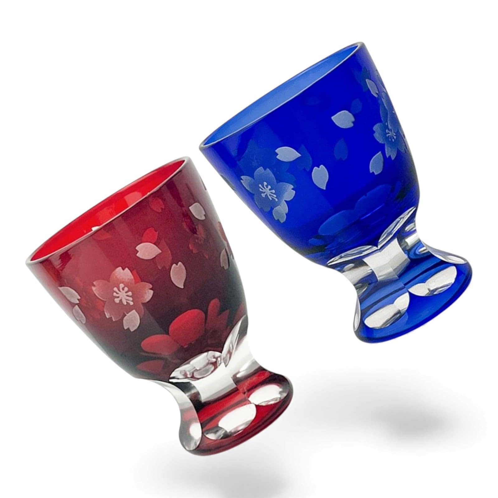 匠美風 ディナー ラグゼ 切子 グラス カップ ペアー 日本酒 盃 Φ59xH80mm 80cc 桜 レッド& ブルー 煌雅 PNO.332043