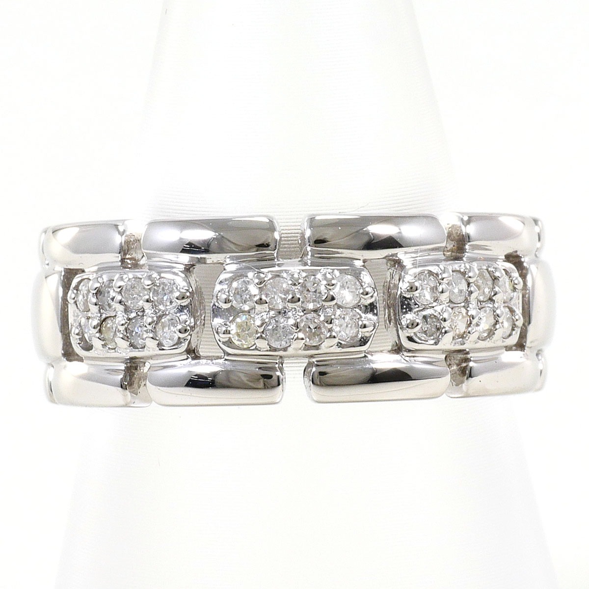 K14 14金 WG ホワイトゴールド リング・指輪 12号 ダイヤモンド 0.20ct カード鑑別書 総重量約4.9g ジュエリー 中古