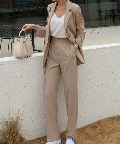 上下セット ツーピース 二点セット レディース ジャケット パンツ スーツ フルレングス 長袖 襟付き ポケット きれいめ シンプル カジュアル 上品 かっこいい こなれ感 クール フォーマル 6,758円