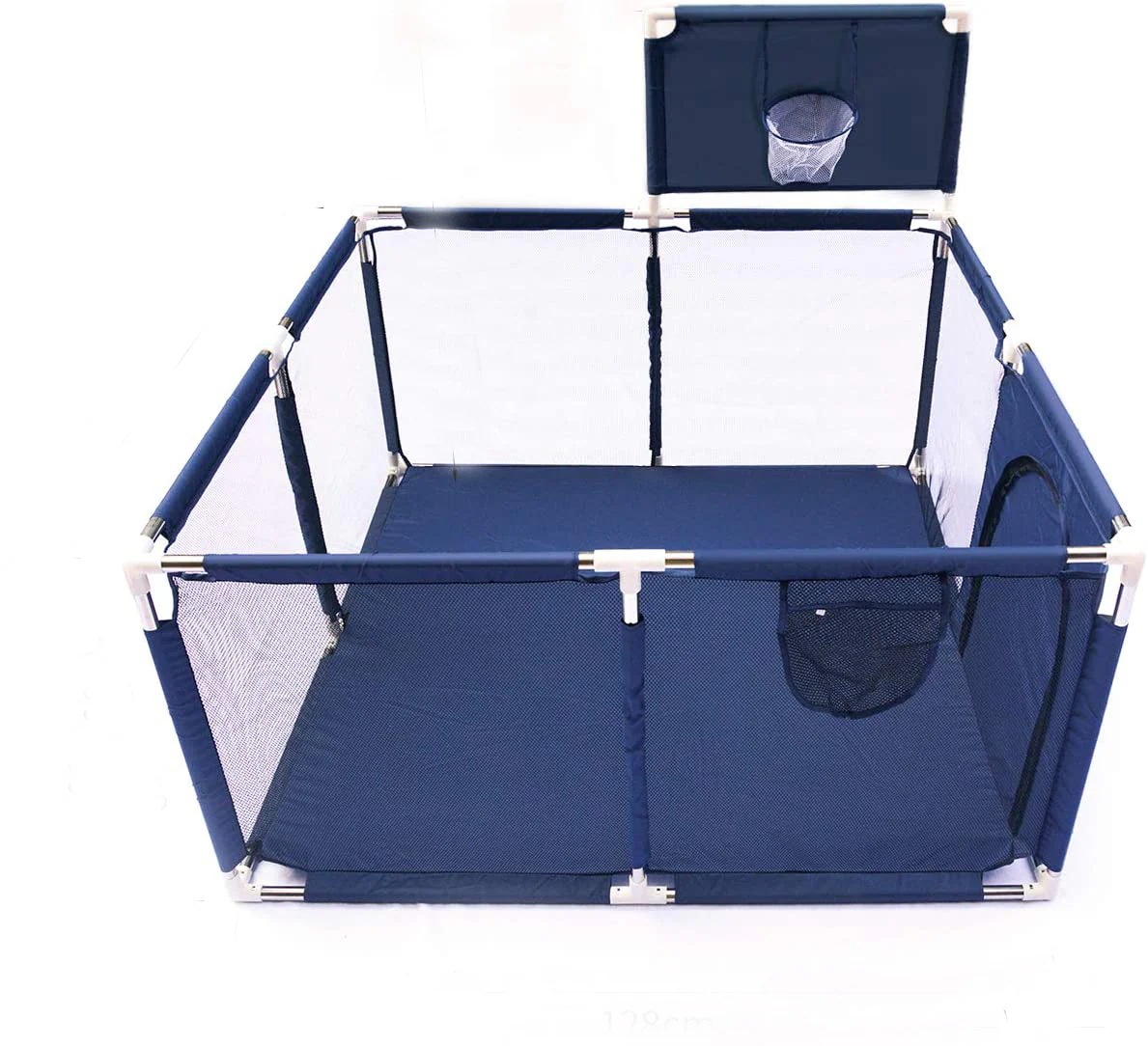 ベビープレイフェンス 方形 メッシュ ベビーサークル 赤ちゃん お昼寝 安全グッズ バスケットボールスタンド付き ジッパードア クリスマス誕生日プレゼント